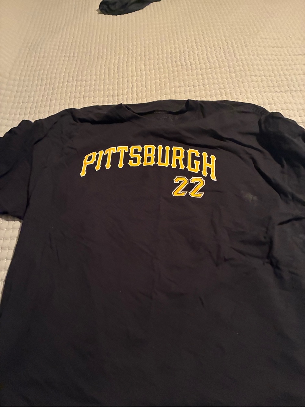 Genuine Merchandise Black Tee with Yellow Pittsburgh Script and 22